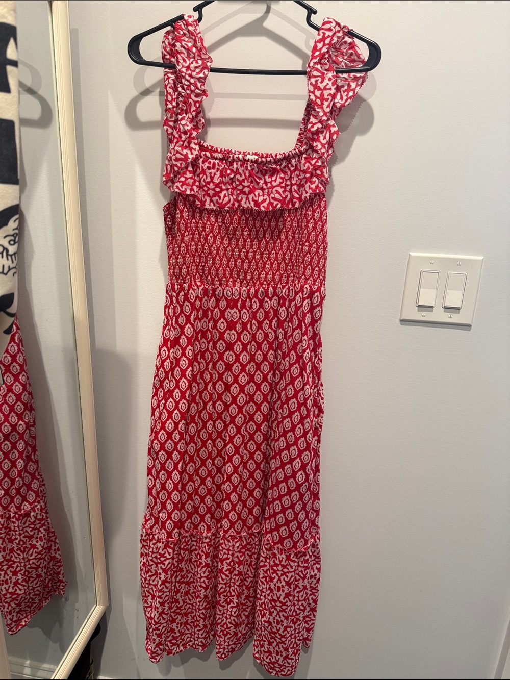 Vineyard Vines Red and White Ruffled Midi Dress